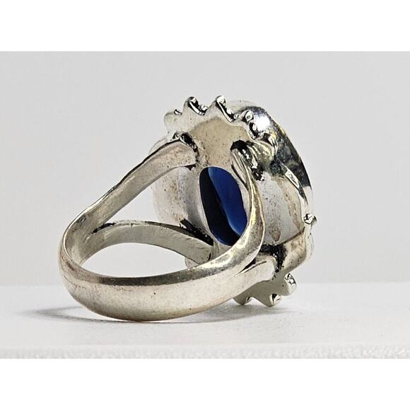 Vintage Stunning Handmade Costume Oval Blue Stone And Filigree Ring 8.75 - Picture 3 of 8